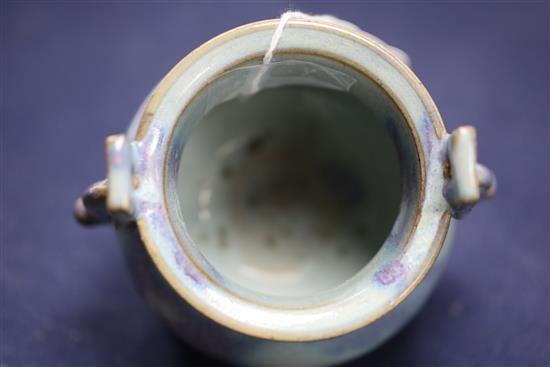 A Chinese Jun type tripod censer, Song dynasty or later, H. 11cm